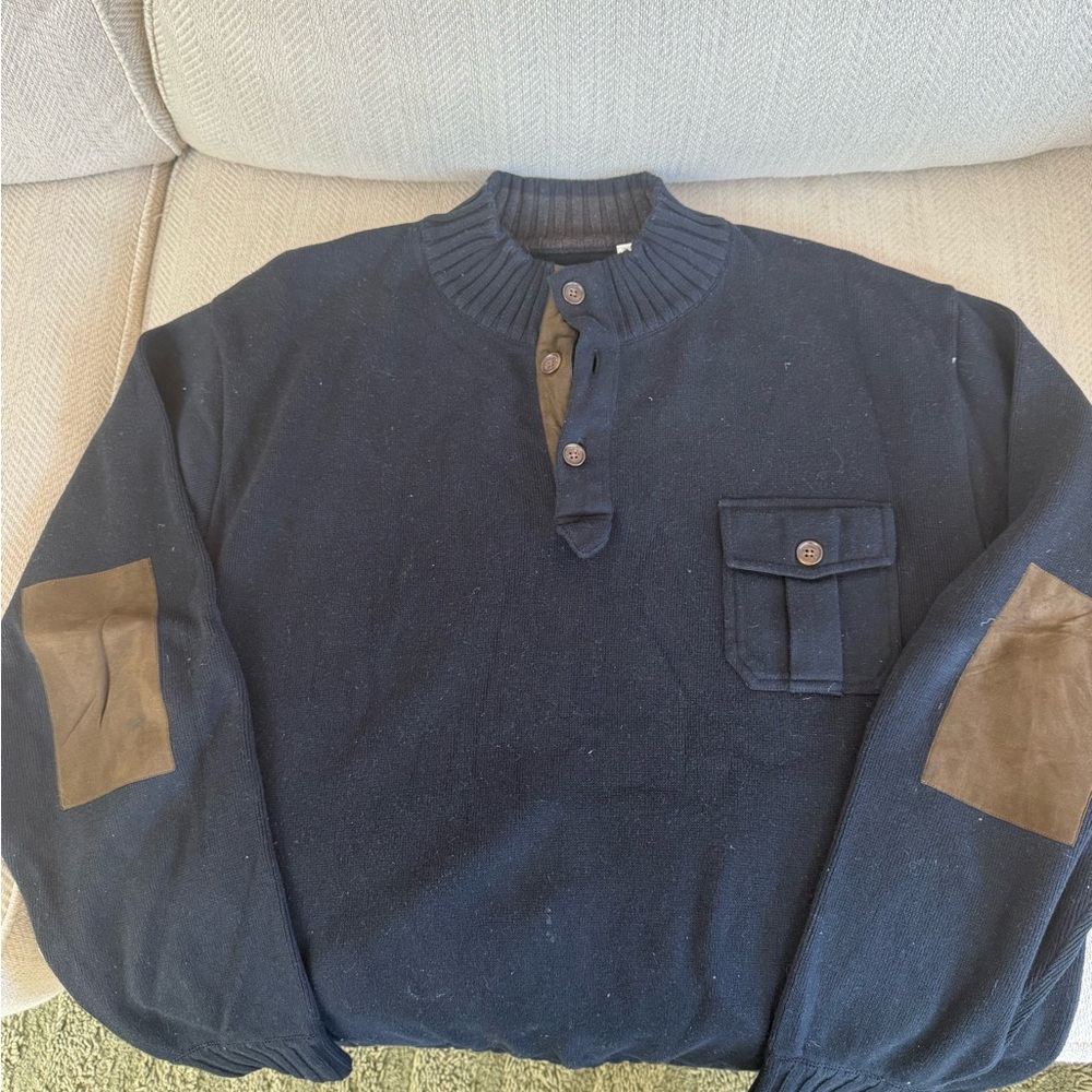 Classic Navy Crewneck Sweater with Brown Accents